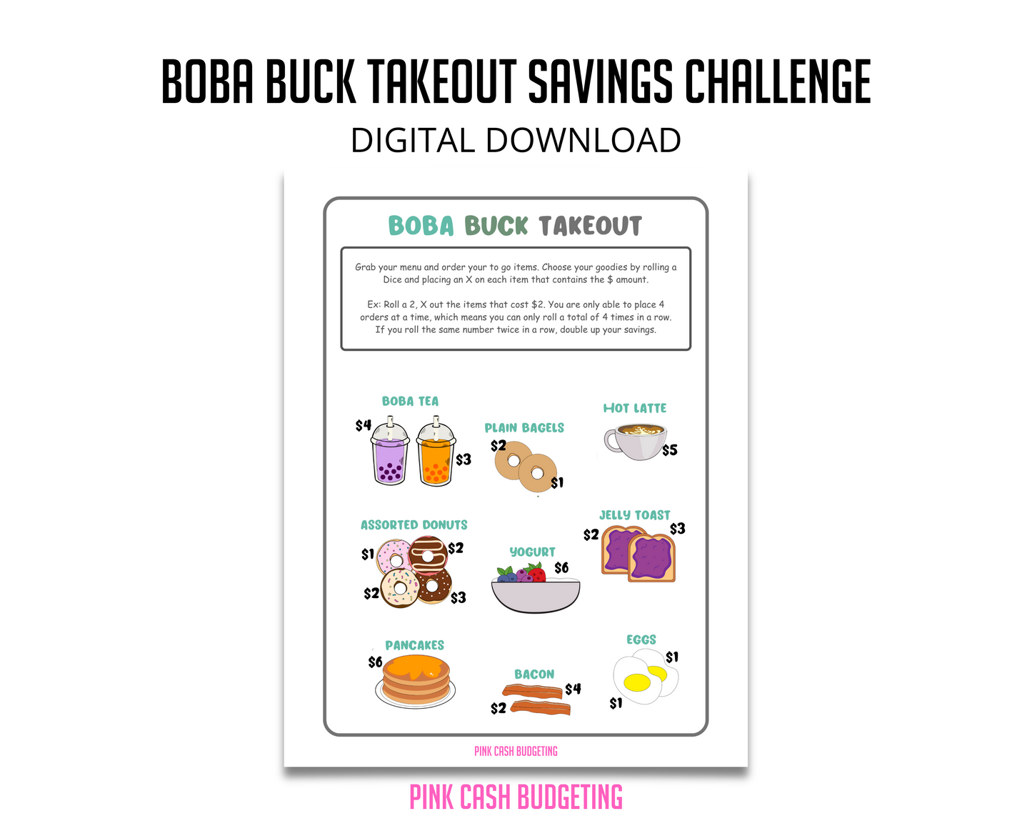 Boba Buck Takeout Savings Challenge Instant Download