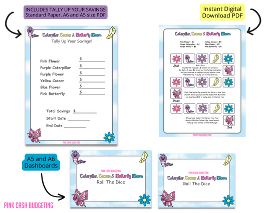 Caterpillar Cocoon & Butterfly Bloom Savings Challenge Instant Download