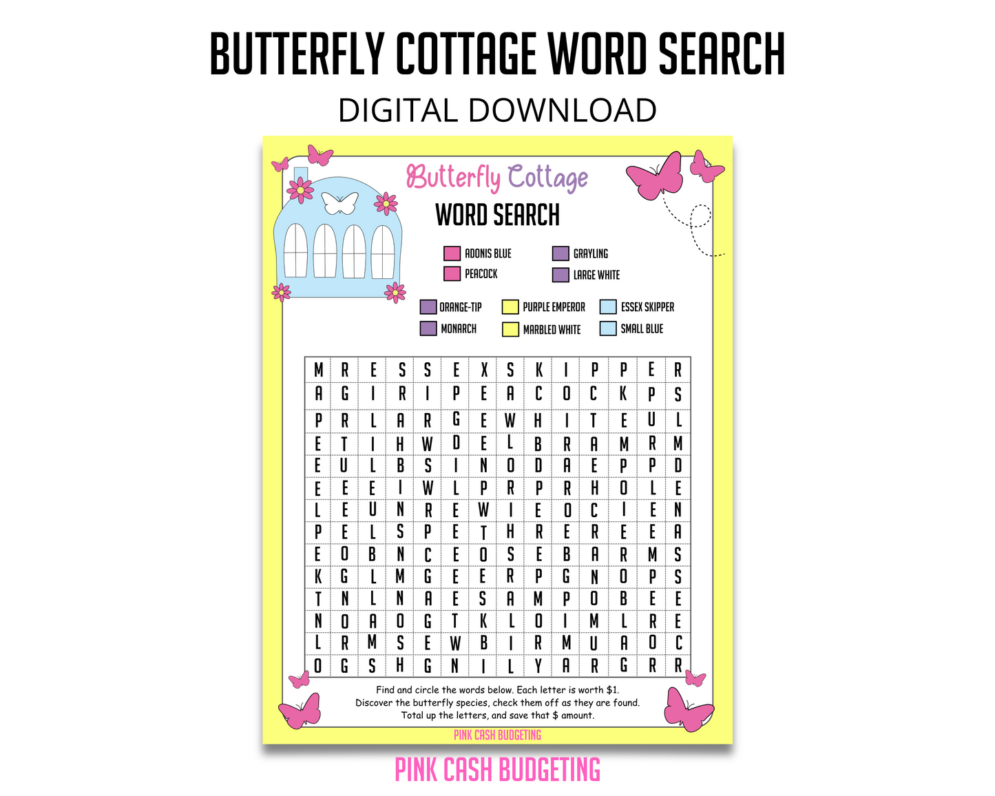 Butterfly Cottage Savings Challenge Instant Download