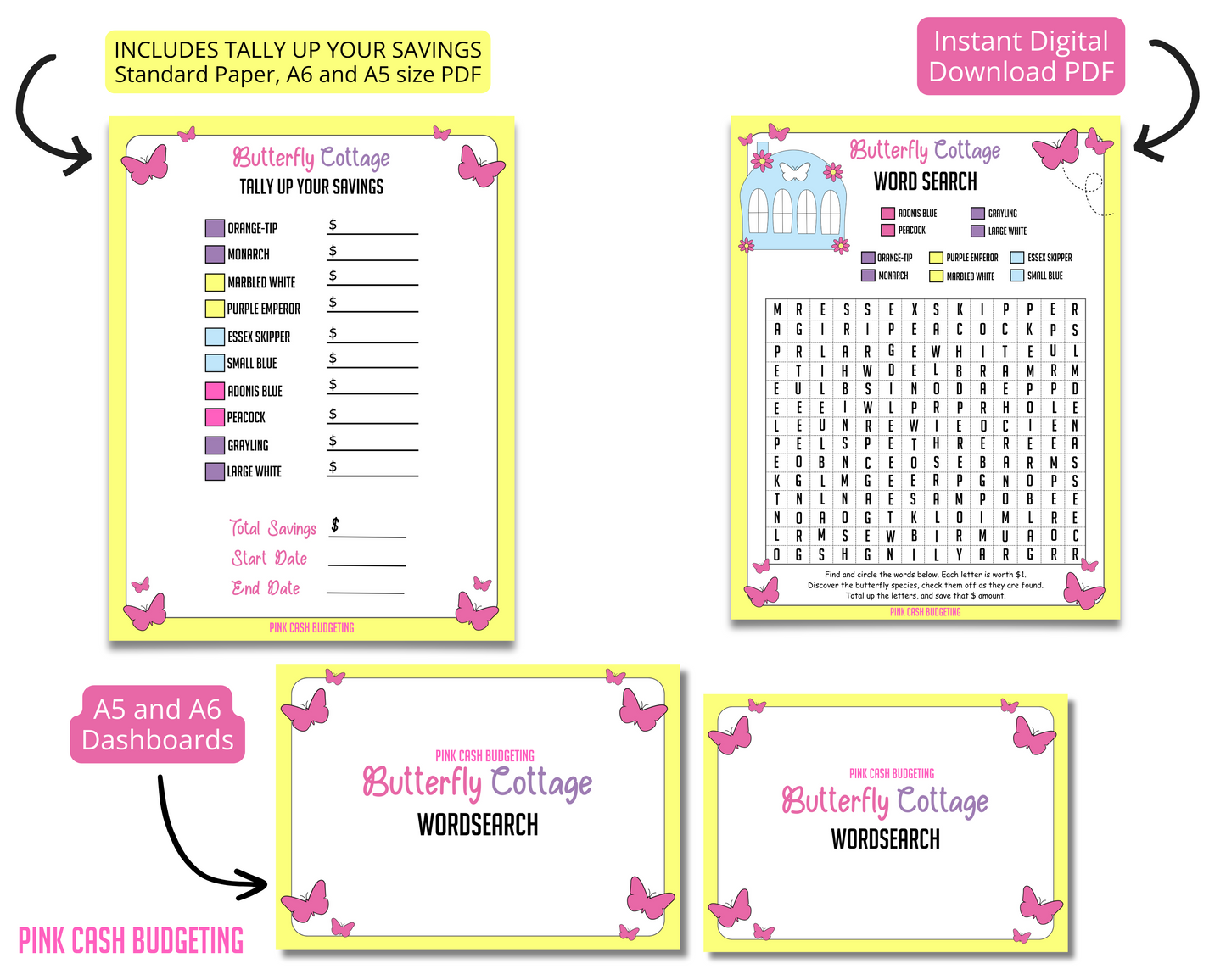 Butterfly Cottage Savings Challenge Instant Download