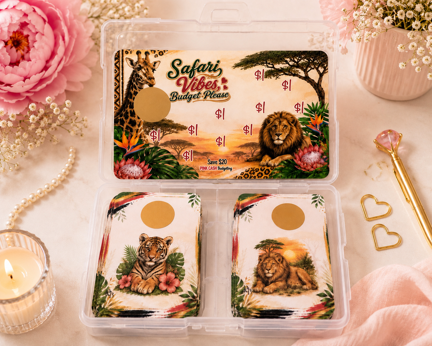 African Safari Scratch & Save Challenge | Africa Travel Savings Challenge | Safari Vacation Savings Box | Reusable Scratch Off Savings Game