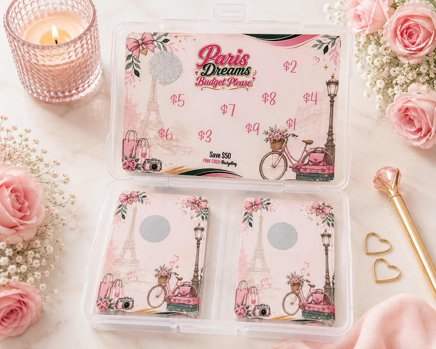 Paris Dream Scratch & Save Challenge | Paris Vacation Savings Challenge | France Travel Savings Box | Reusable Scratch Off Savings Game