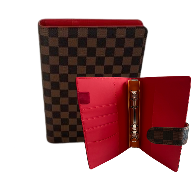 Stylish A6 Brown "Red" Checkered Budget Binder- Save in Style!