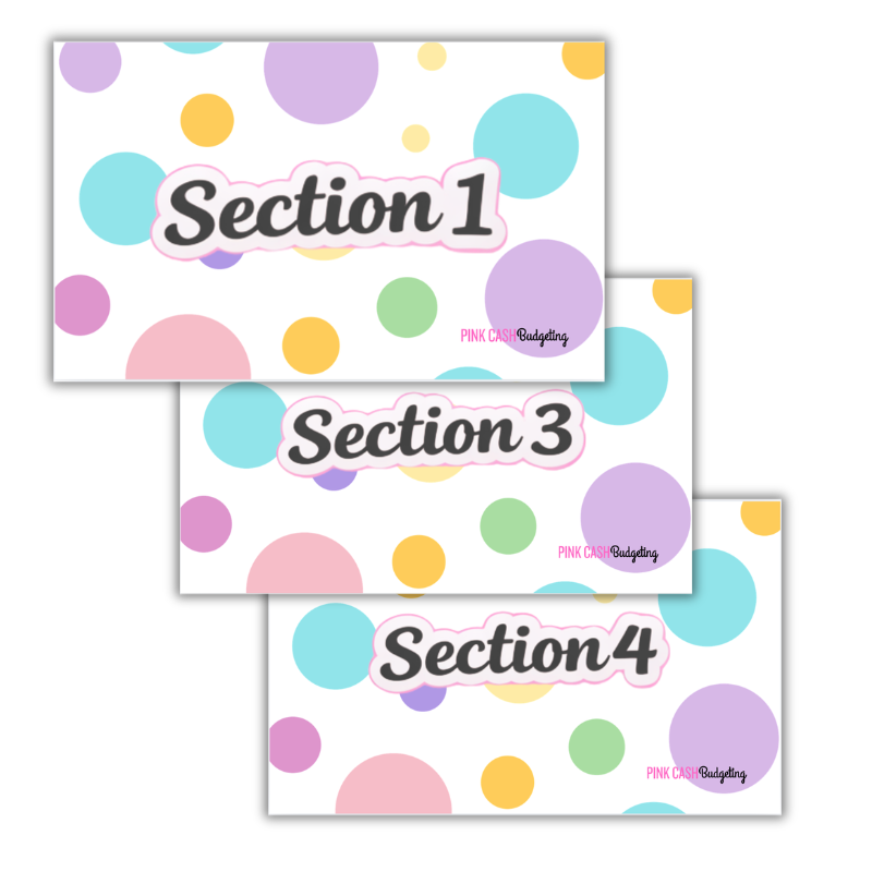 Section Savings Challenge Inserts + Randomizer Cards | A5 Cash Stuffing Savings Challenge | 12 Sections