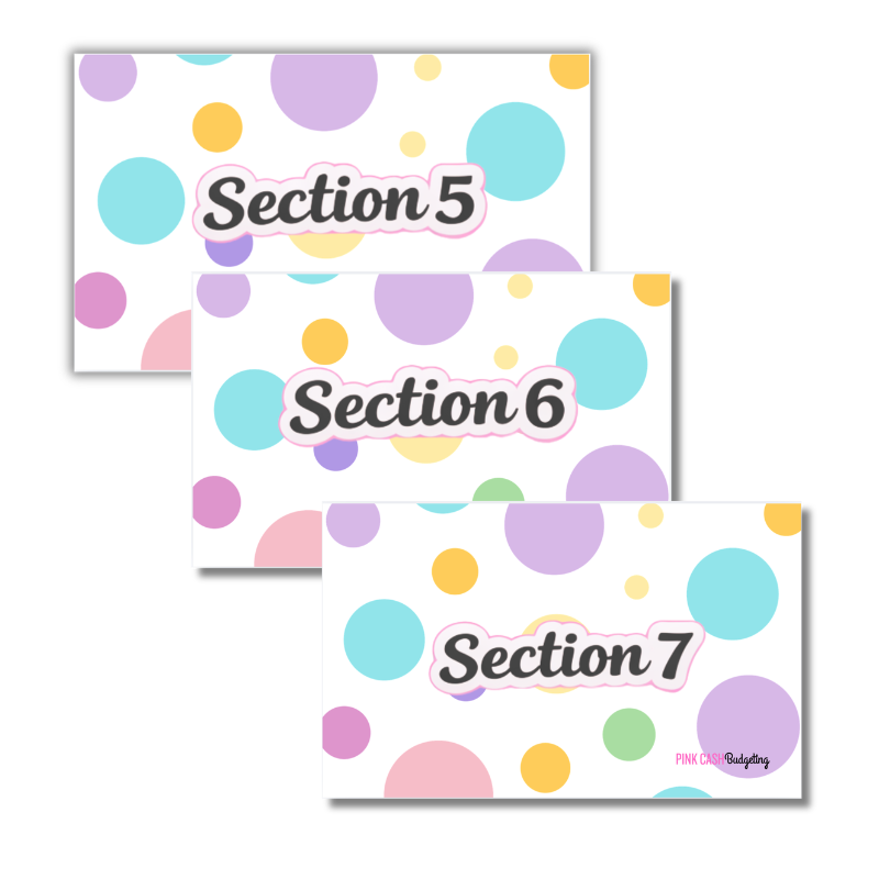 Section Savings Challenge Inserts + Randomizer Cards | A5 Cash Stuffing Savings Challenge | 12 Sections