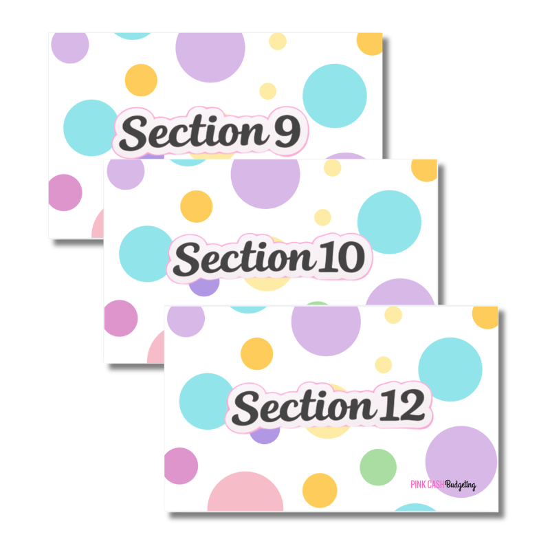 Section Savings Challenge Inserts + Randomizer Cards | A5 Cash Stuffing Savings Challenge | 12 Sections