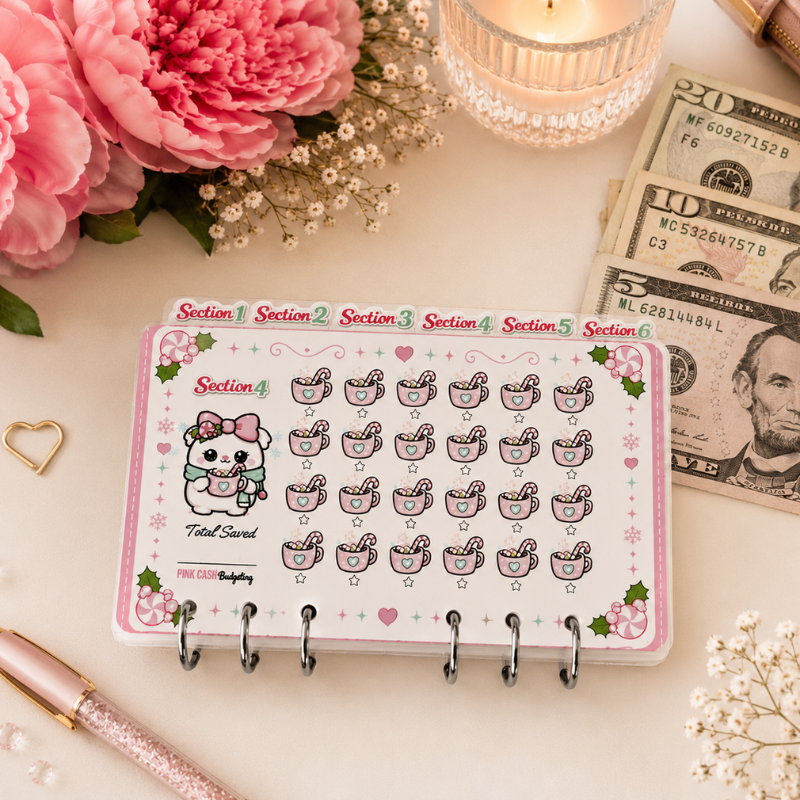 Peppermint Puffs Holiday Savings Challenge Binder | Roll & Save Christmas Savings Game | Holiday Budgeting Tracker