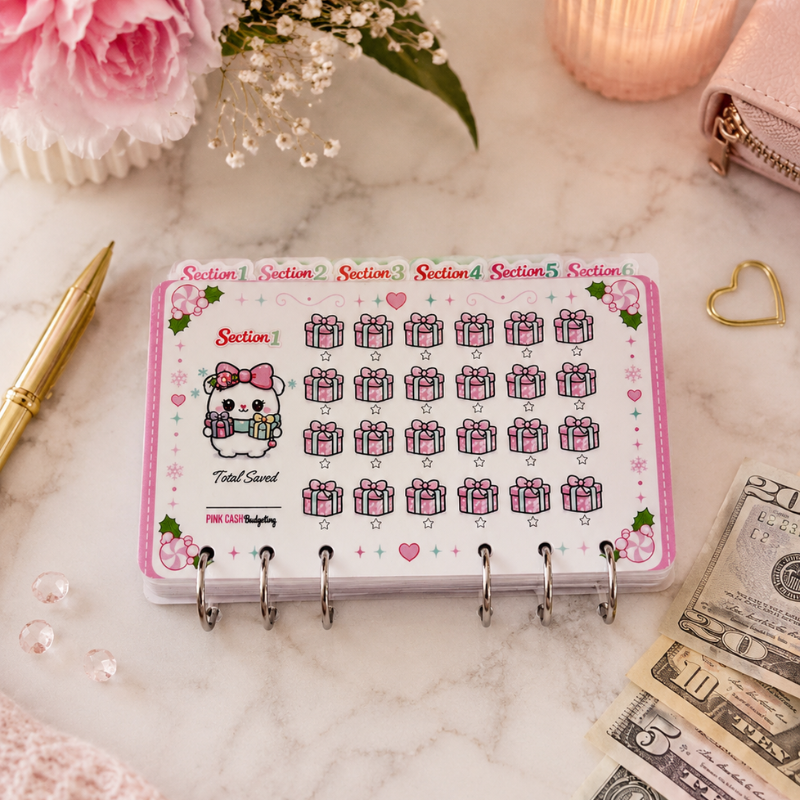 Peppermint Puffs Holiday Savings Challenge Binder | Roll & Save Christmas Savings Game | Holiday Budgeting Tracker