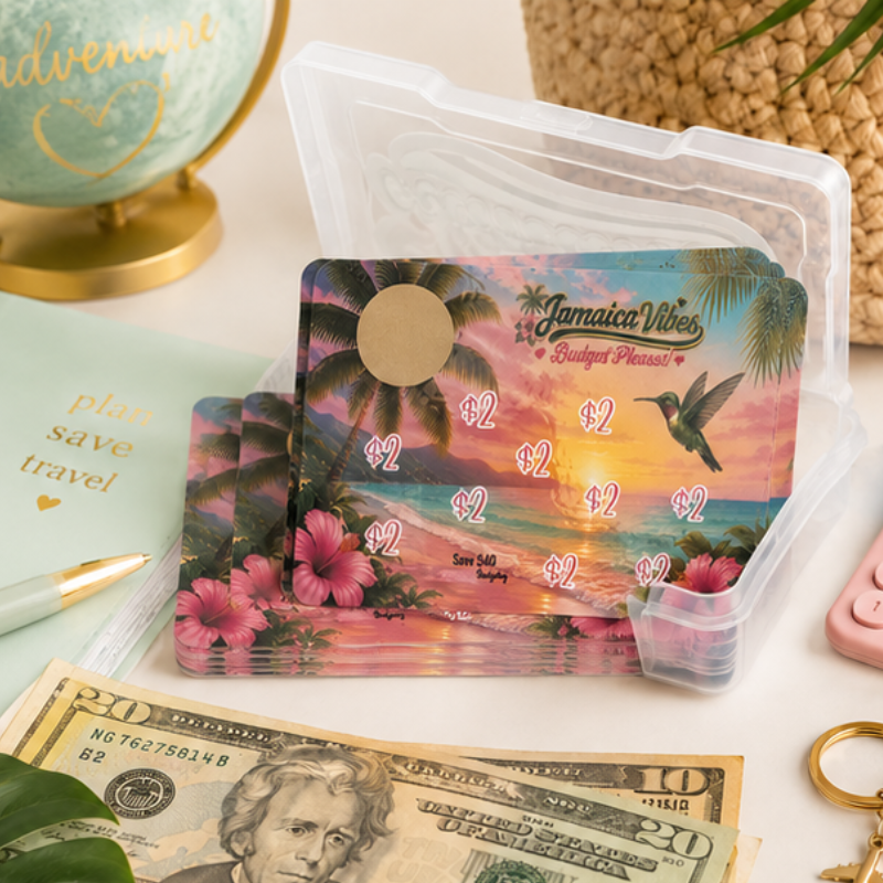 Jamaica Vibes Scratch & Save Challenge | Jamaica Vacation Savings Challenge | Travel Savings Box | Reusable Scratch Off Savings Game