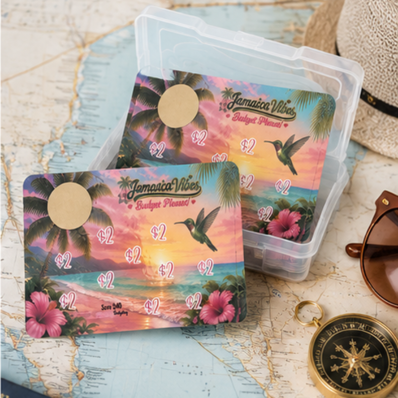 Jamaica Vibes Scratch & Save Challenge | Jamaica Vacation Savings Challenge | Travel Savings Box | Reusable Scratch Off Savings Game