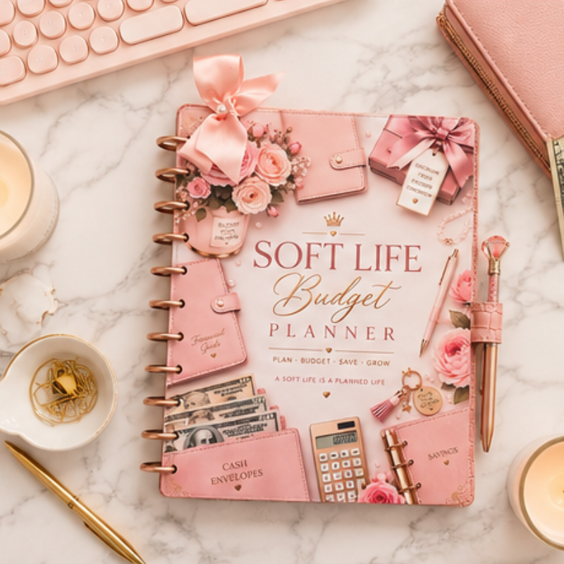 Soft Life Budget Planner | Undated Monthly Budget & Paycheck Planner with Calendar