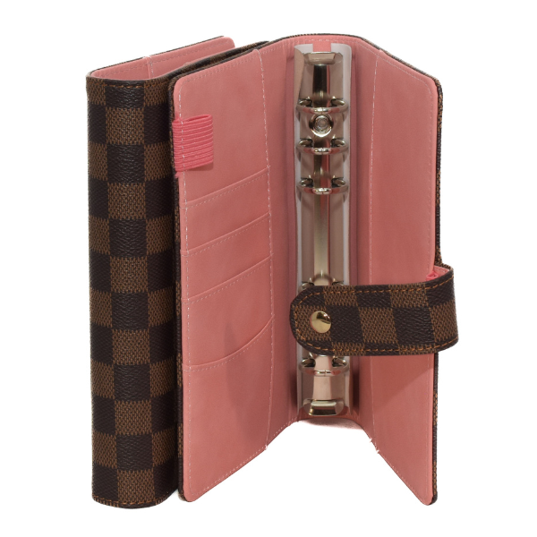 Stylish A6 Brown "Pink" Checkered Budget Binder with Sinking Funds Tracker- Save in Style!